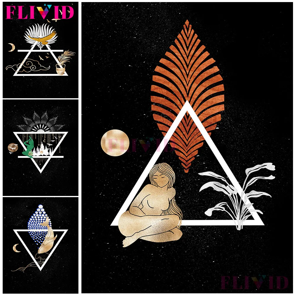 

Witchy Decor Posters Wall Art Air Water Earth Fire Four Elements Canvas Print Geometric Wicca Poster Witchcraft Decor