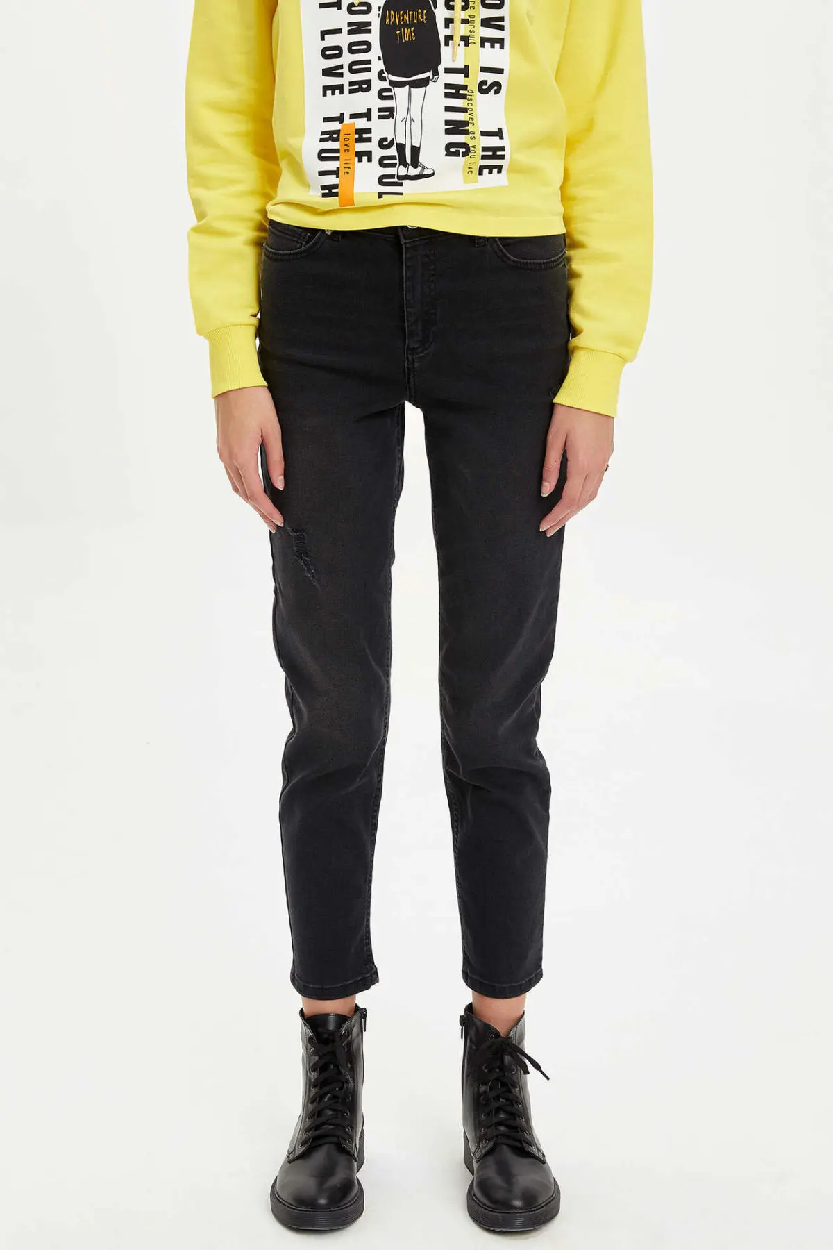 DeFacto женские модные однотонные джинсы брюки со средней талией эластичные