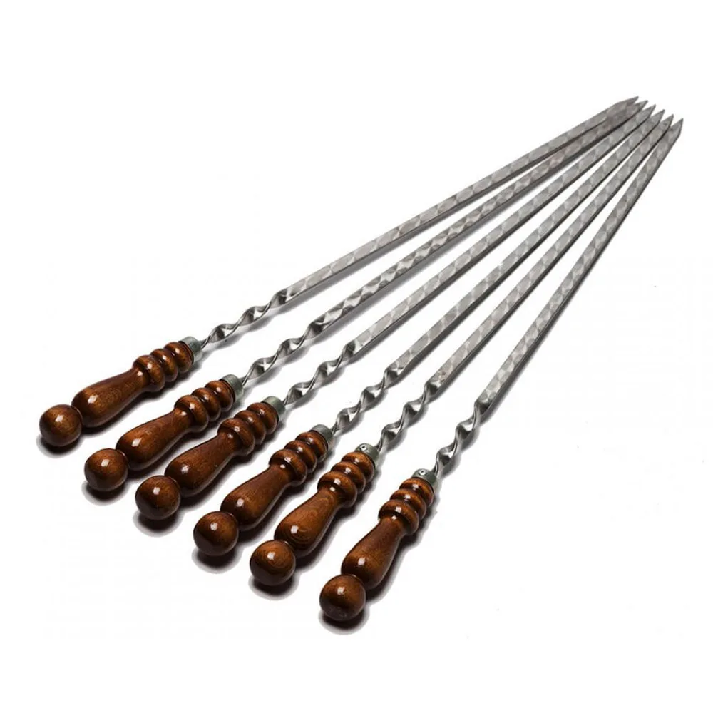 Шампура для барбекю и шашлыка с деревянной ручкой набор длина 50 см толщина 12 мм |