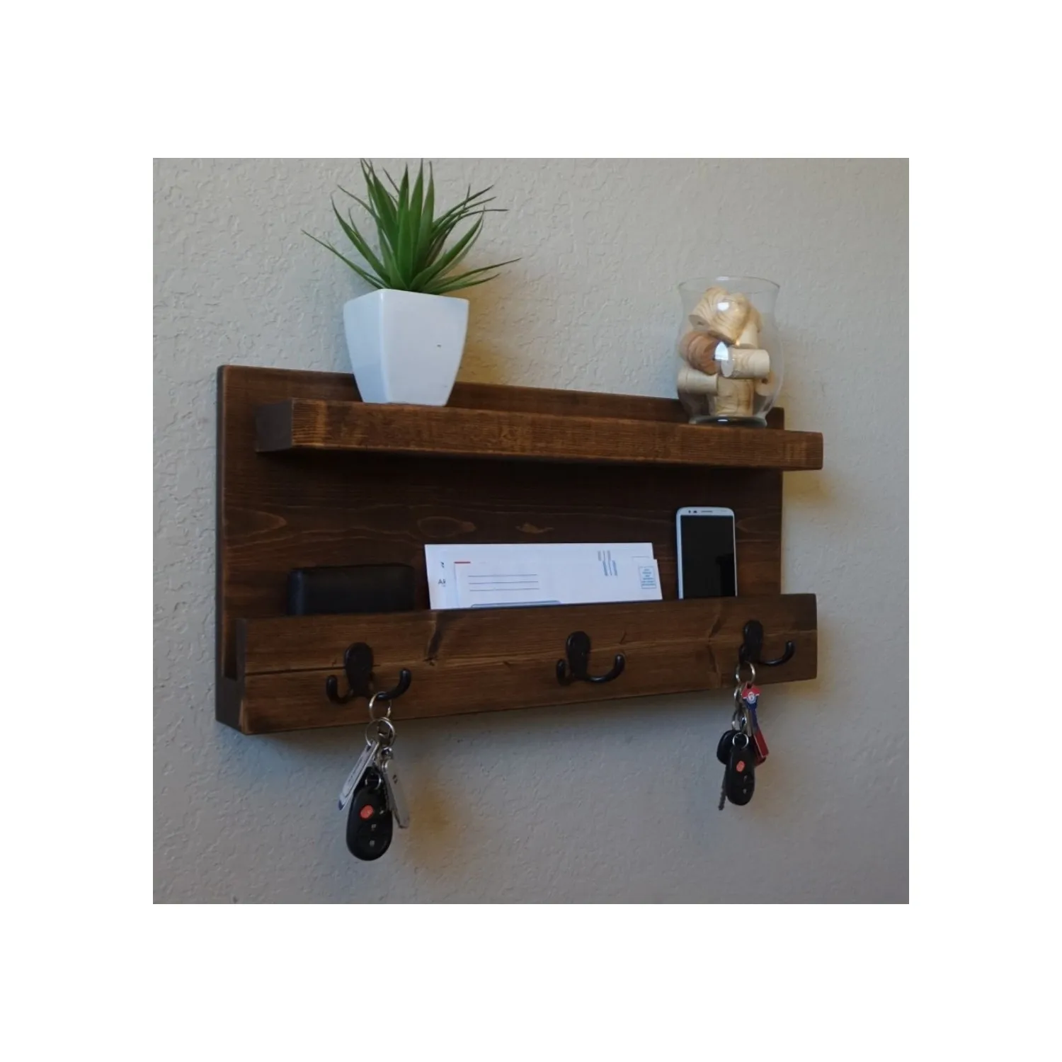 

Wooden Coat Rack Shelf Hook Keychain Doorway Solid Wood Decorative Wall Shelves