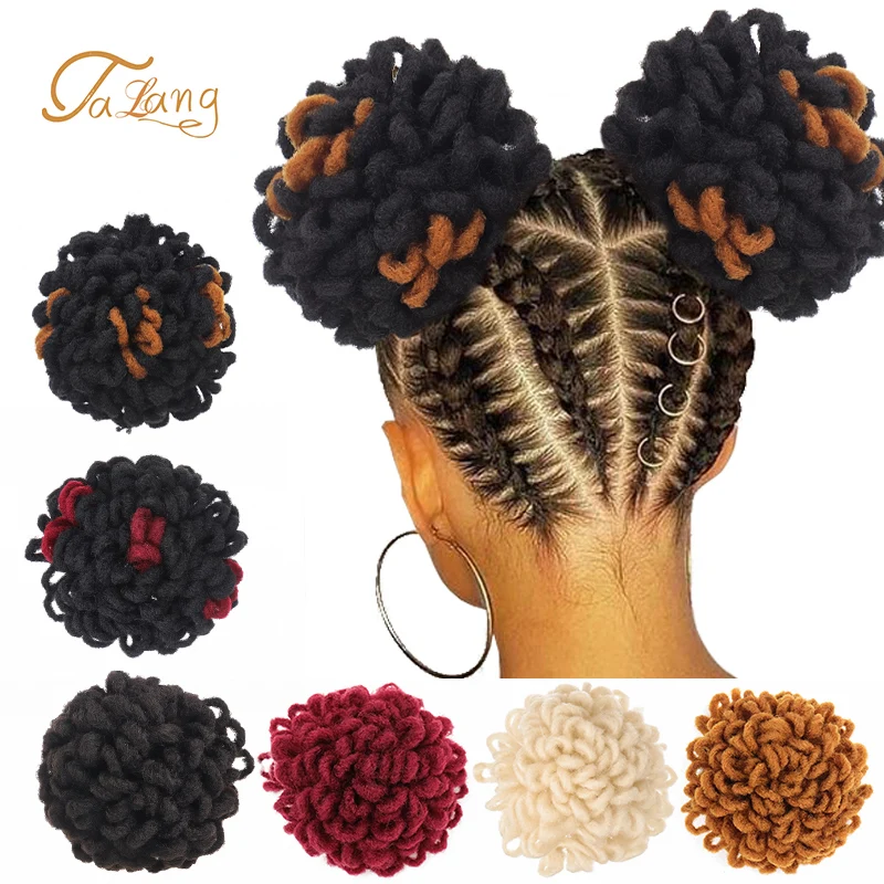TALANG Synthetic Short Ponytail in Afro Synthetic Bun HairPieces Afro Puff Dreadlocks Chignon Drawstring Ponytail