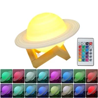moon lamp 3d saturn lamp led night light usb rechargeable moon light 16 colors bedside room decor for home children gift