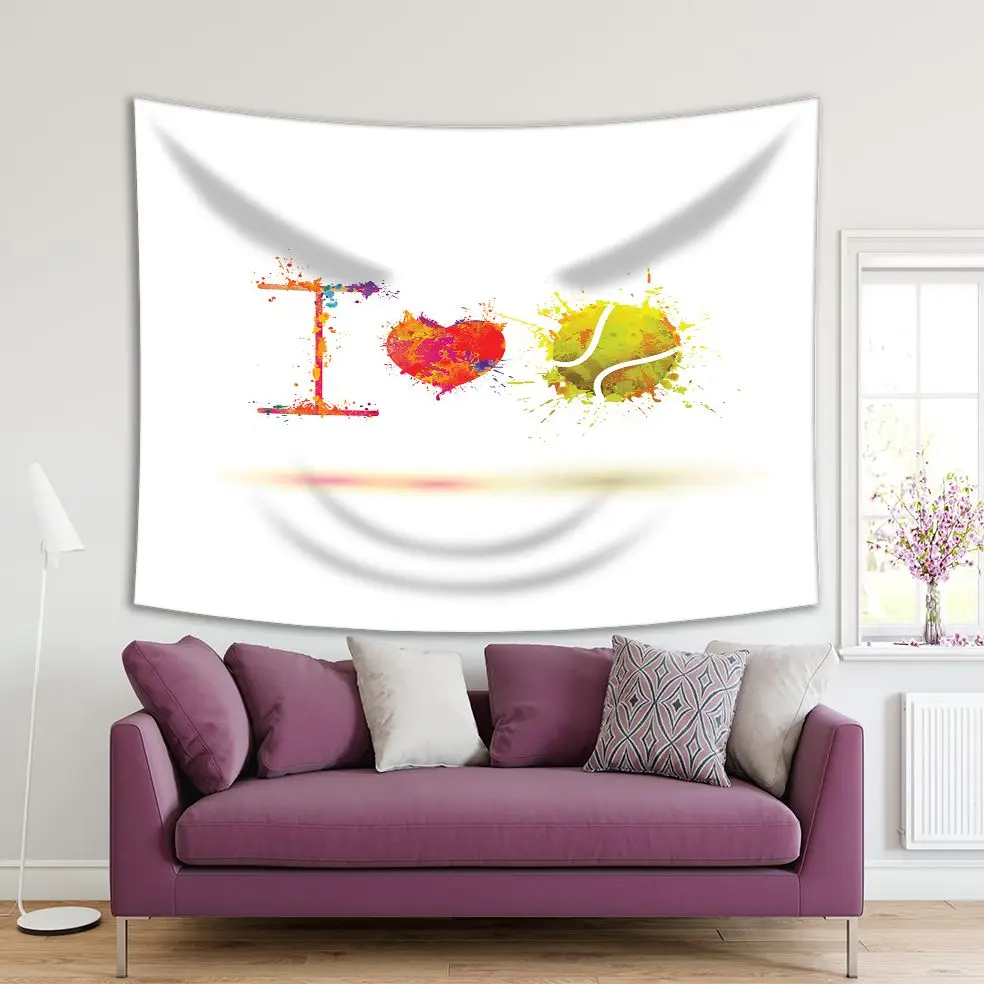 

Tapestry I Love Tennis Design Elements Colorful Red Yellow Orange Note Artistic Illustration Splash Paint