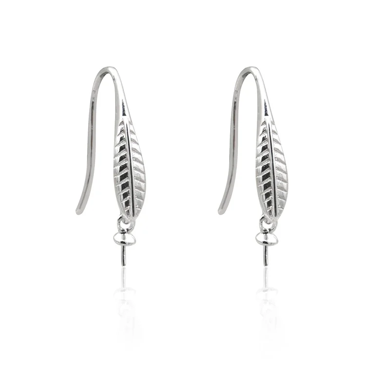 

2pcs 925 Sterling Silver Hook Earring Findings Component 9x20mm Platinum Plated Fit For Half Drilled Beads