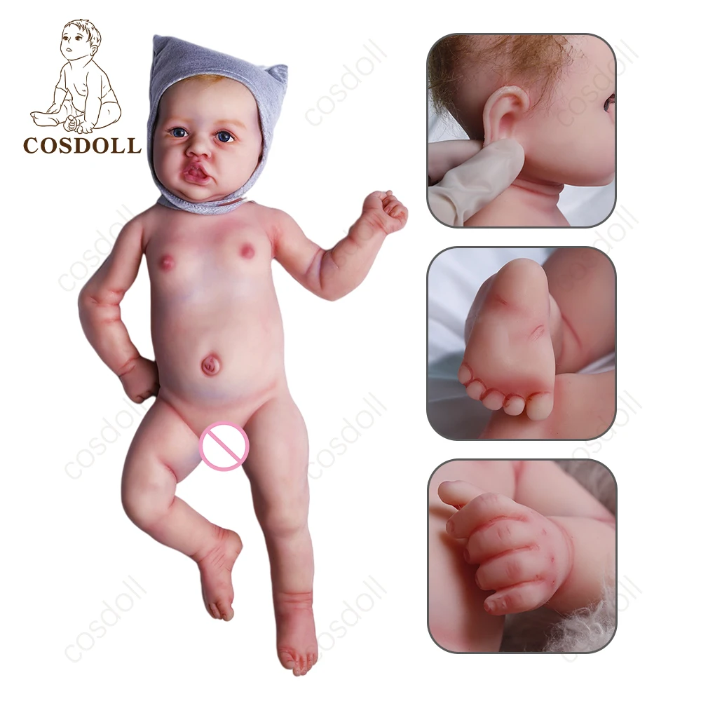 COSDOLL-muñecas de bebé Calvo sin pintar, cuerpo completo de silicona sólida, en blanco, 22 pulgadas, 4,7 kg, suave, realista, DIY