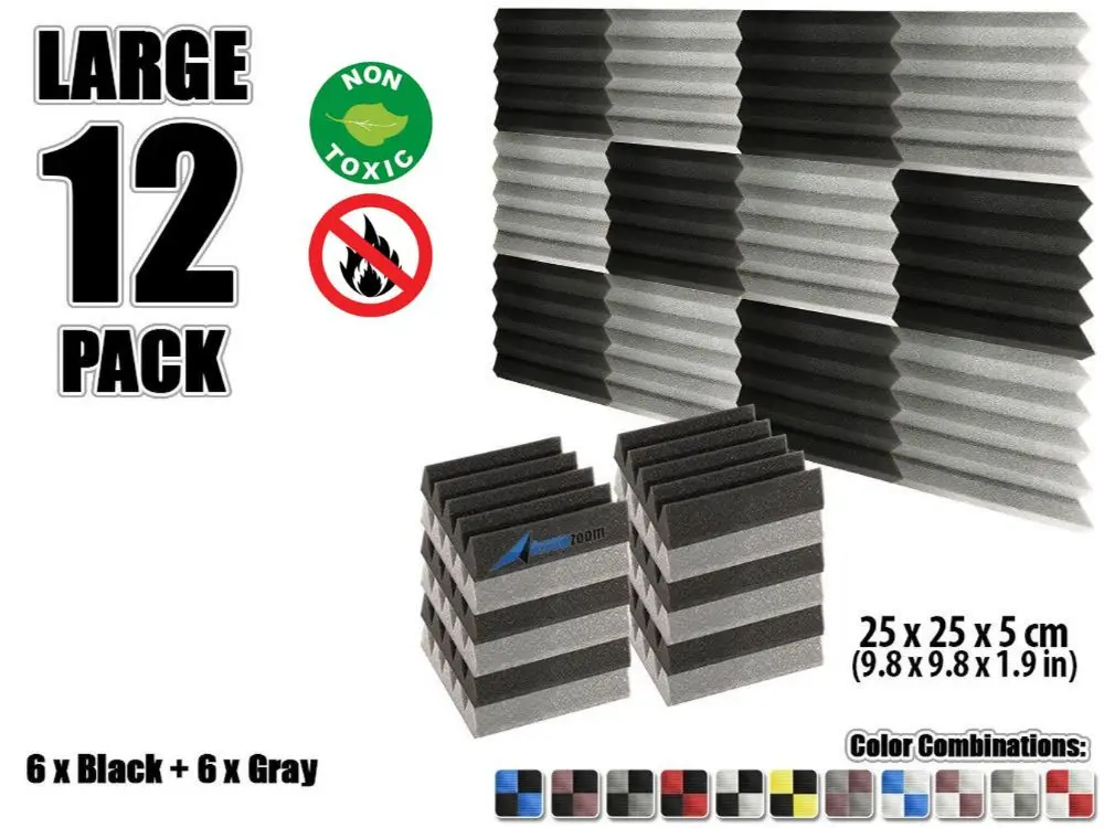 Black and Gray Arrowzoom 12 шт. 9," x 9,8" x 1," Цветная комбинация клиновая плитка студия Звукопоглощающая Панель акустическая обработка пены - Цвет: Black and Gray