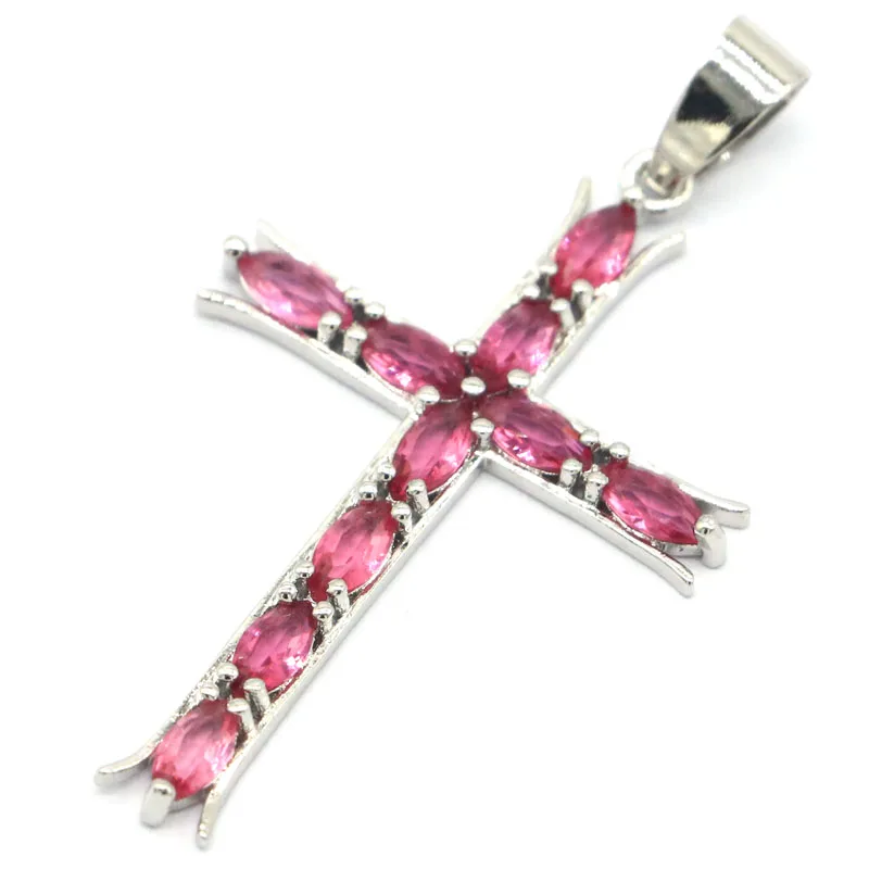 Длинный классический крест 49x27 мм розовый турмалин из танзанита для женщин