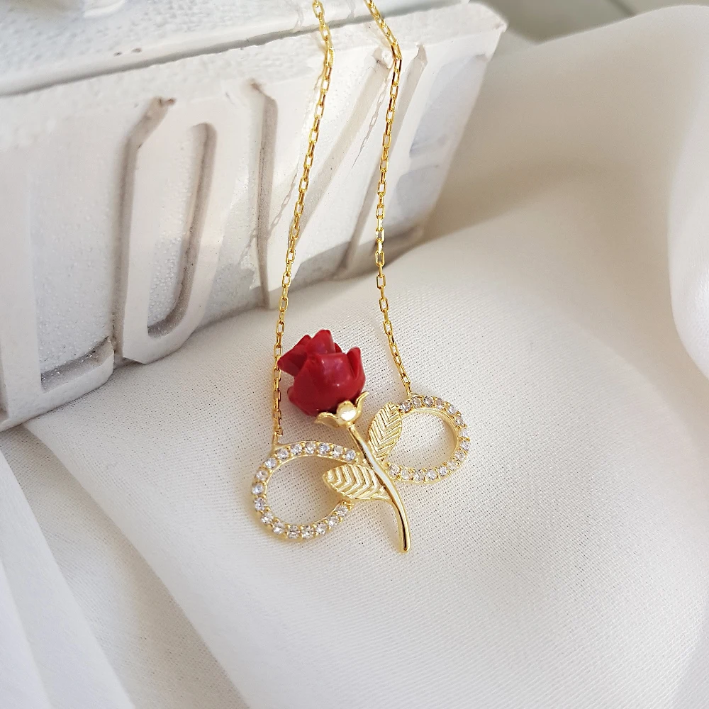 

Женское колье Vaoov 925 пробы Silver Infinity Red Rose