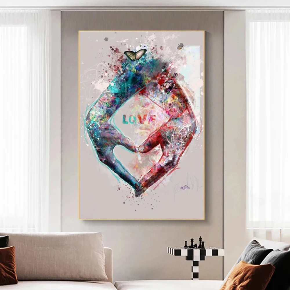 

Abstract Graffiti LOVE Heart Couple Hands Canvas Painting Wall Art Poster Prints Pictures for Living Room Home Cuadros No Frame