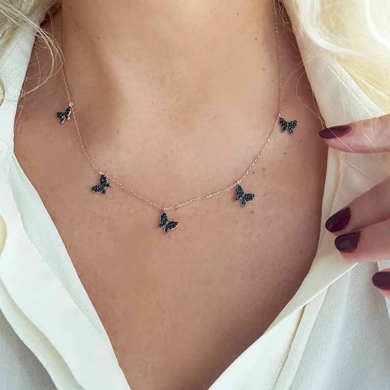 

Vaoov 925 Sterling Silver Black Stone Butterfly Necklace