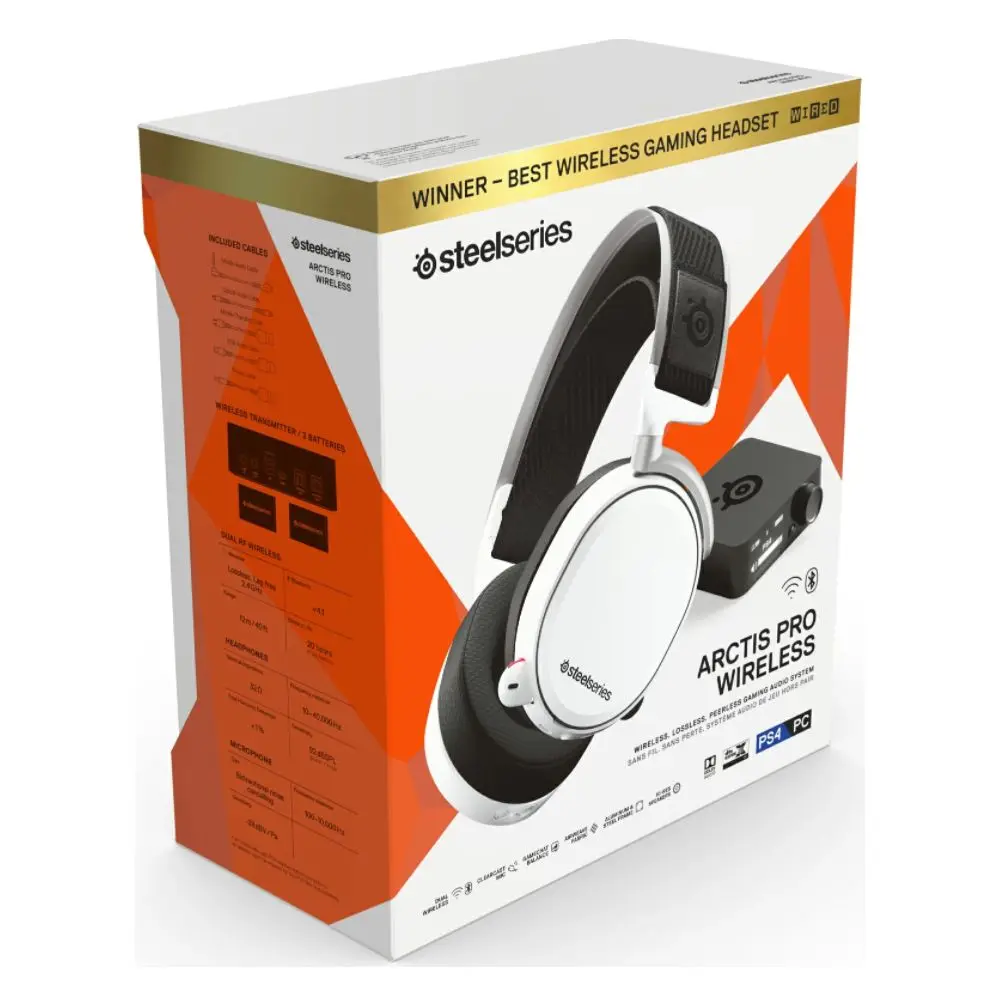 Игровые беспроводные наушники SteelSeries Arctis Pro белые (40 мм 2 4 ГГц Bluetooth USB зарядная
