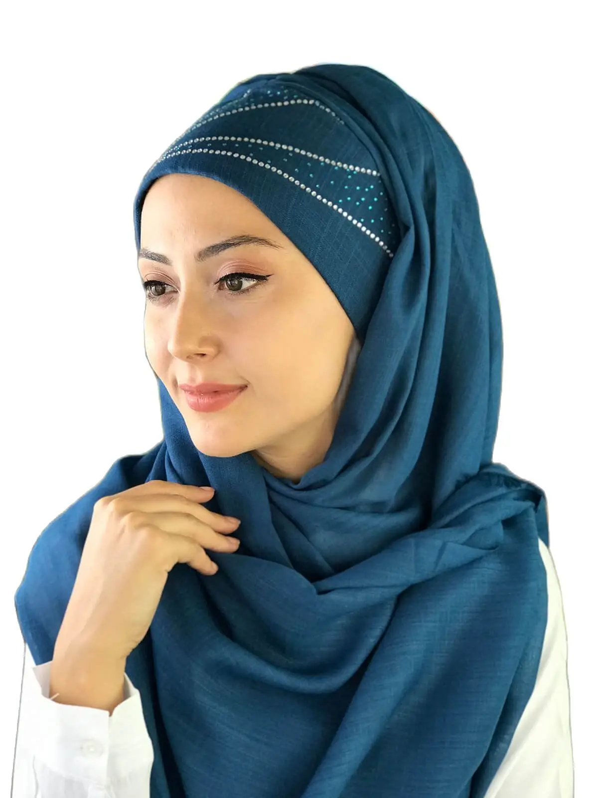 

Новинка 2022, модный хиджаб для женщин, мусульманский тюль, шарф, шапка, фуляр, серебряные блестки, хвост, звездный узор, синяя готовая шаль