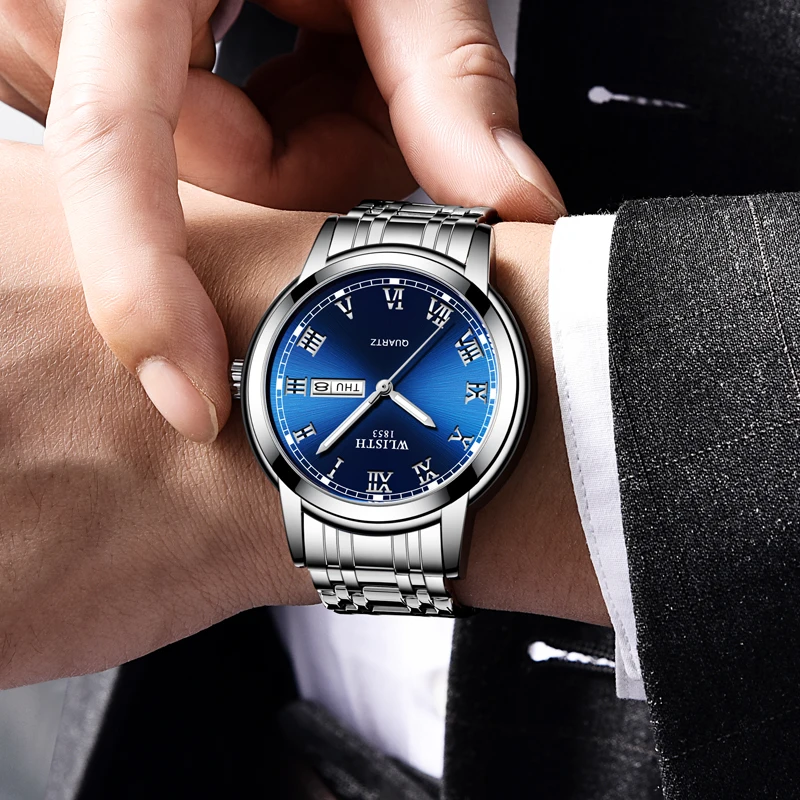 

WLISTH 2020 Top Luxury Business Men's Watch Dual Calendar Sports Waterproof Quartz Watch Luminous Steel Band Waterproof Watch
