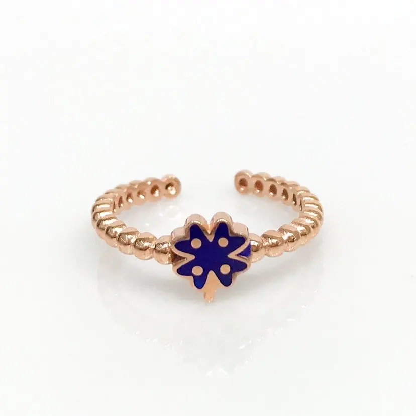Tiny Unconscionable Trend Blue Clover Silver Joint Ring