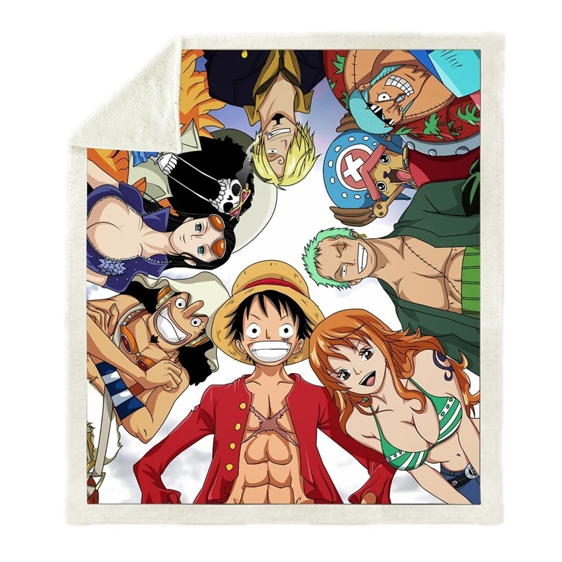 Anime OnePiece Print Plush Throw Blanket Sherpa Fleece Bedspread Home Blankets For Beds Warm Camping Soft Square | Дом и сад