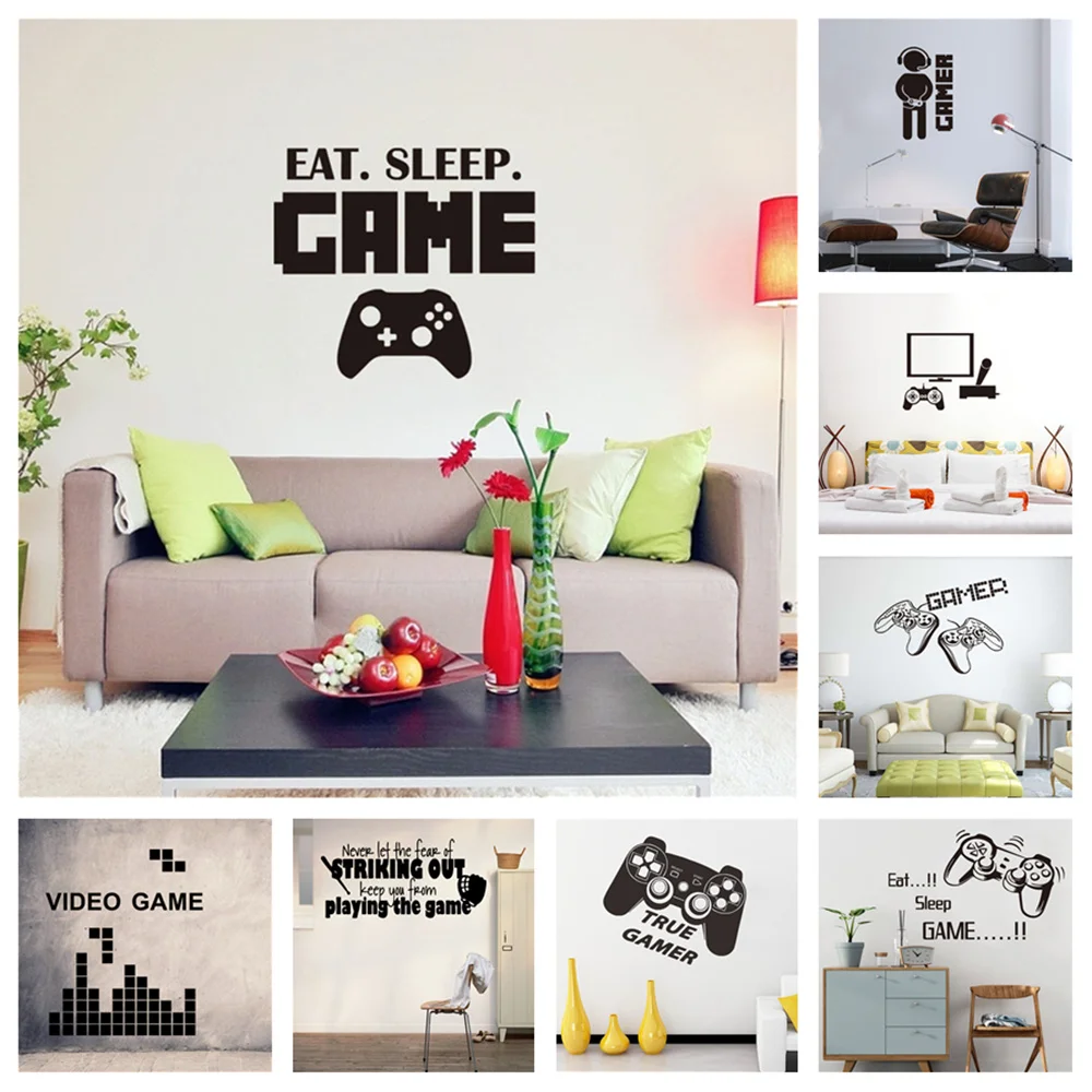 

Black Letter Gamepad Wall Sticker DIY Room Decoration Self Adhesive Vinyl Wallpaper Boy Bedroom Home Decor Game Decal Renovation