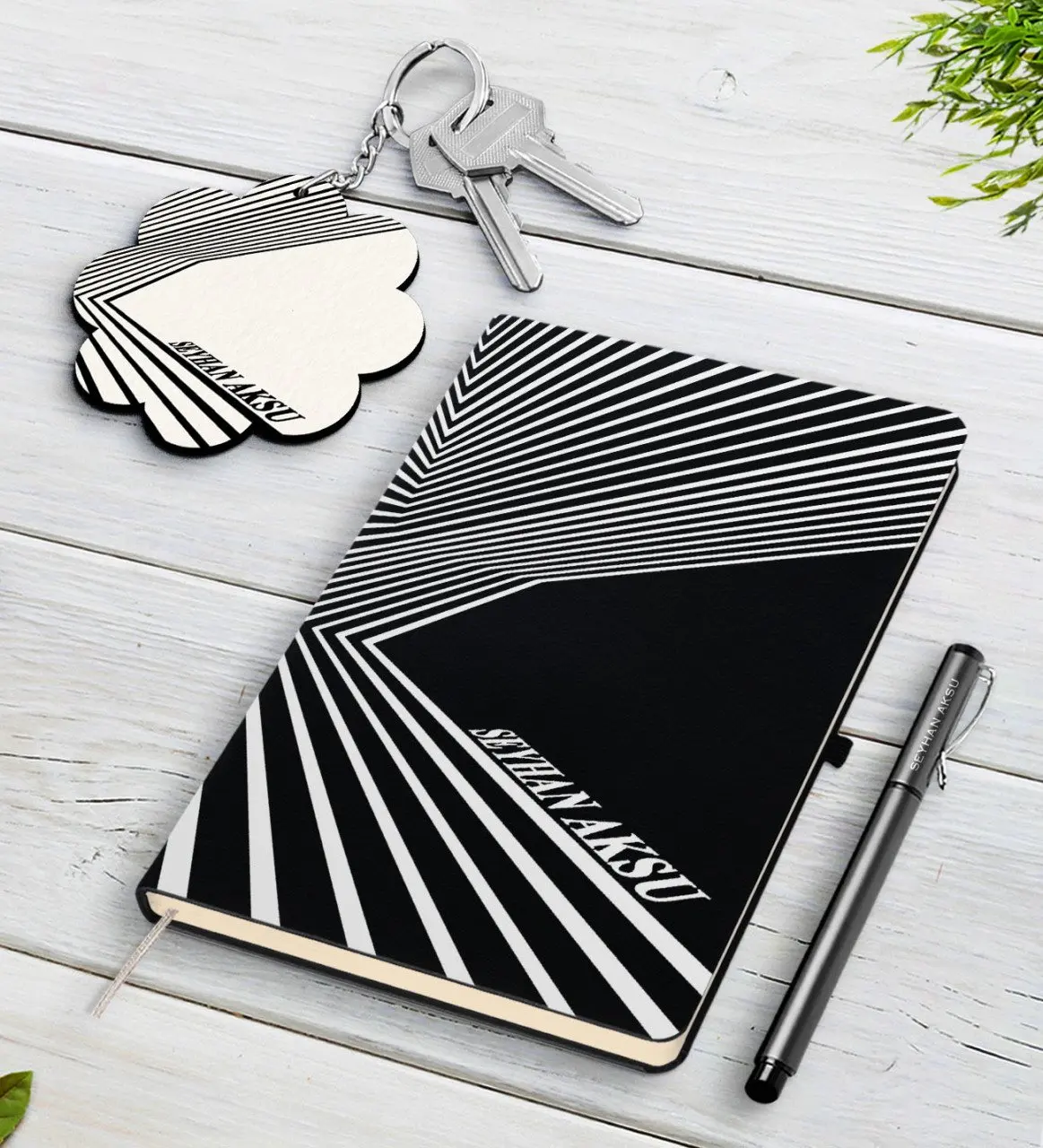 

Personalized Is Black Notebook Pen And Keychain Gift Seti-16