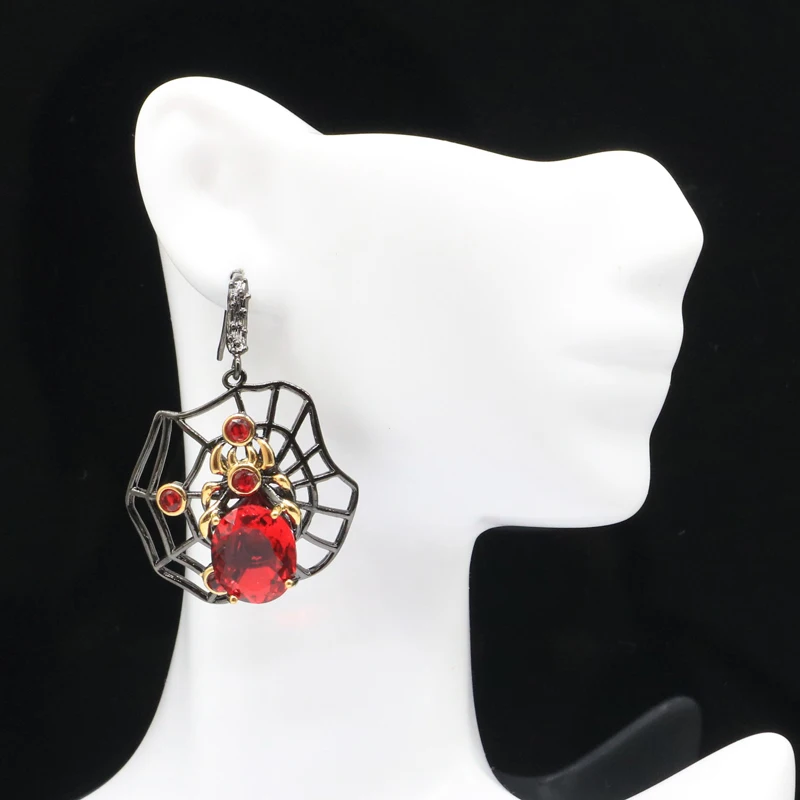 47x33mm Unique Handmade 13.5g Pendant Spider For Men Created Orange Spessartine Garnet Black Gold Hiphop Earrings Jewelry Set | Украшения и