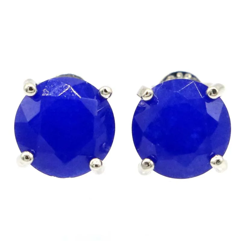 

9x9mm Romantic Round Real Blue Sapphire Created Rich Blue Violet Tanzanite Gift For Girls Silver Earrings