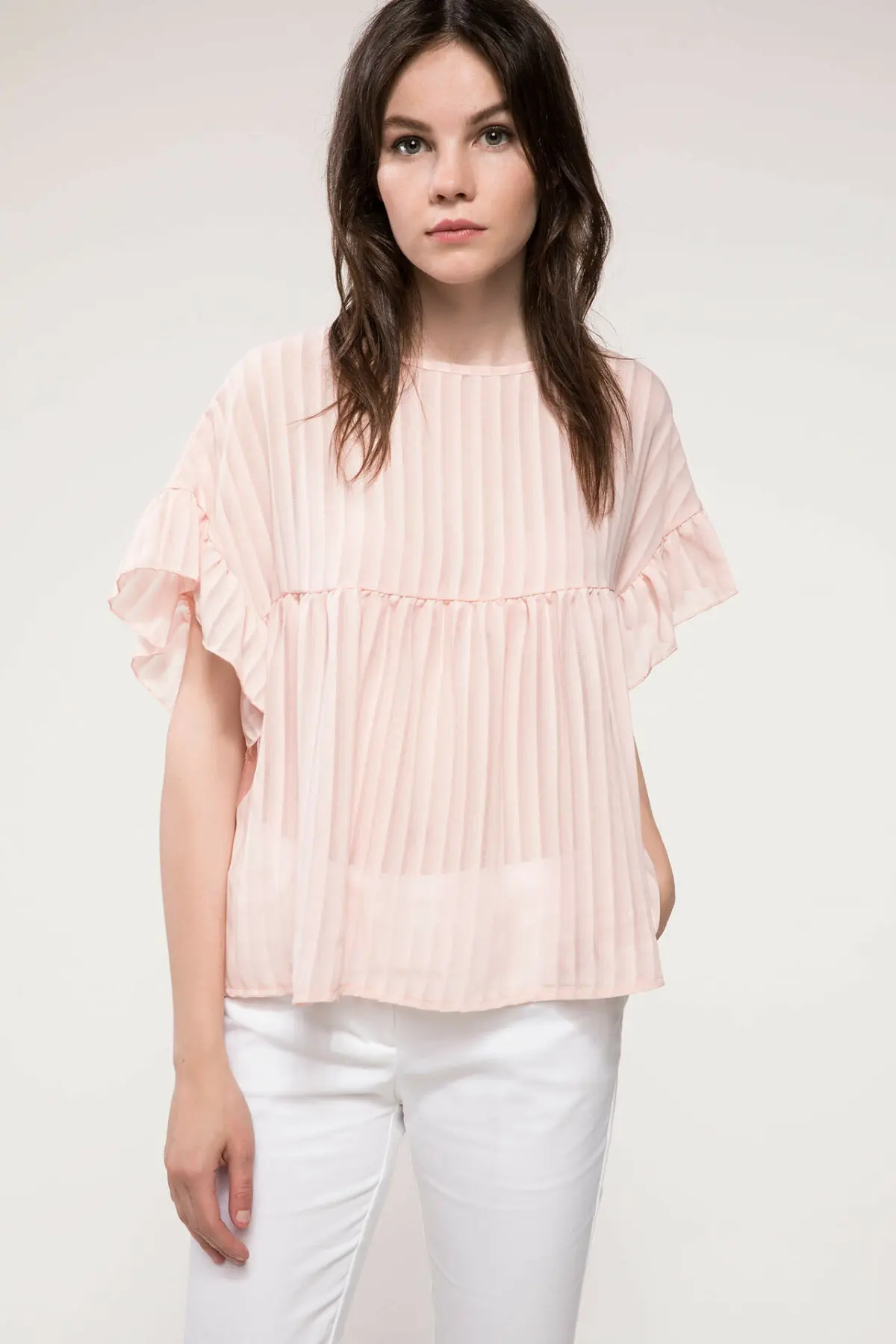 DeFacto Женская мода милый короткий рукав с оборками Блузка Повседневная элегантная