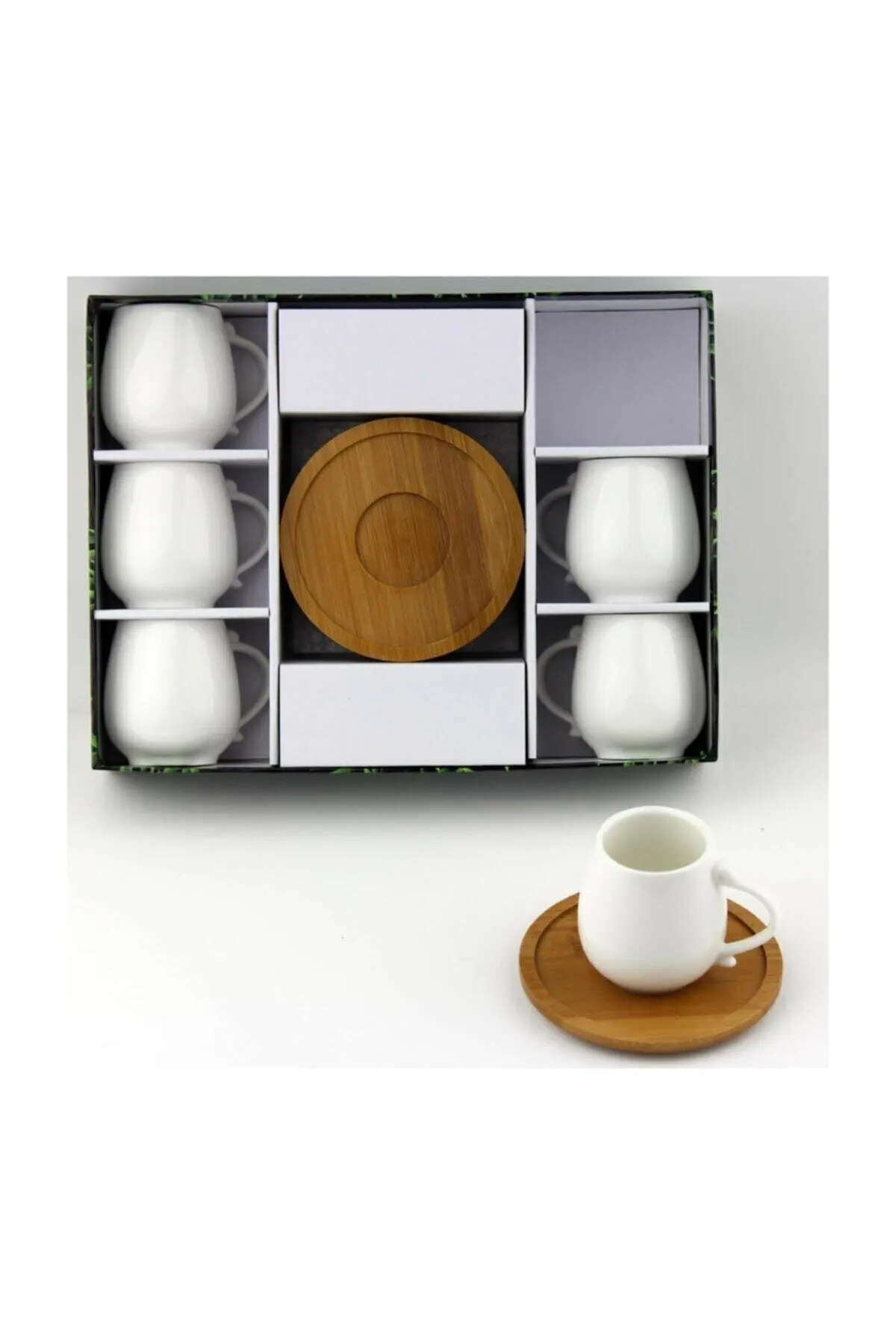 

12 Pcs Coffee Espresso Porcelain With Bamboo Plate Set Mug Tea Cup Gift Ideas Turkish Coffee Set Home Decoration Kitchen House