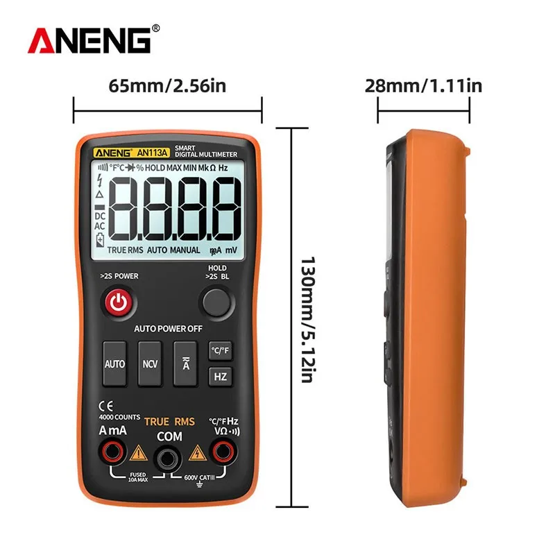 

AN113A Profesional Digital Multimeter with 4000 Counts LCD Display Automatic Measurement AC/DC Voltage Current Resistance Tester