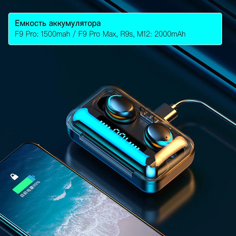 F9 Pro Max M12 1500 2000 mAh Наушники Беспроводные Новые TWS Bluetooth для Android iphone True Wireless BT V5.0 |