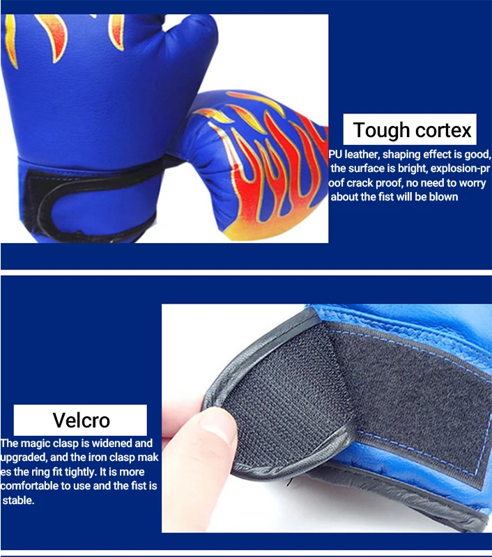 

2pcs/1 Pair Kids Children Boxing Gloves Professional Flame Mesh Breathable PU Leather Flame Gloves Sanda Boxing Training Glove