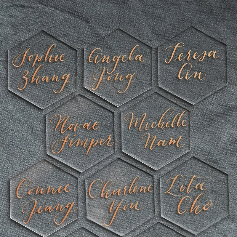 

20pcs Clear Acrylic Hexagon Blank Place Cards Laser Cut Sheet Place Plain Tiles Wedding Decoration For Table Numbers Guest Name