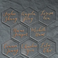 20pcs clear acrylic hexagon blank place cards laser cut sheet place plain tiles wedding decoration for table numbers guest name