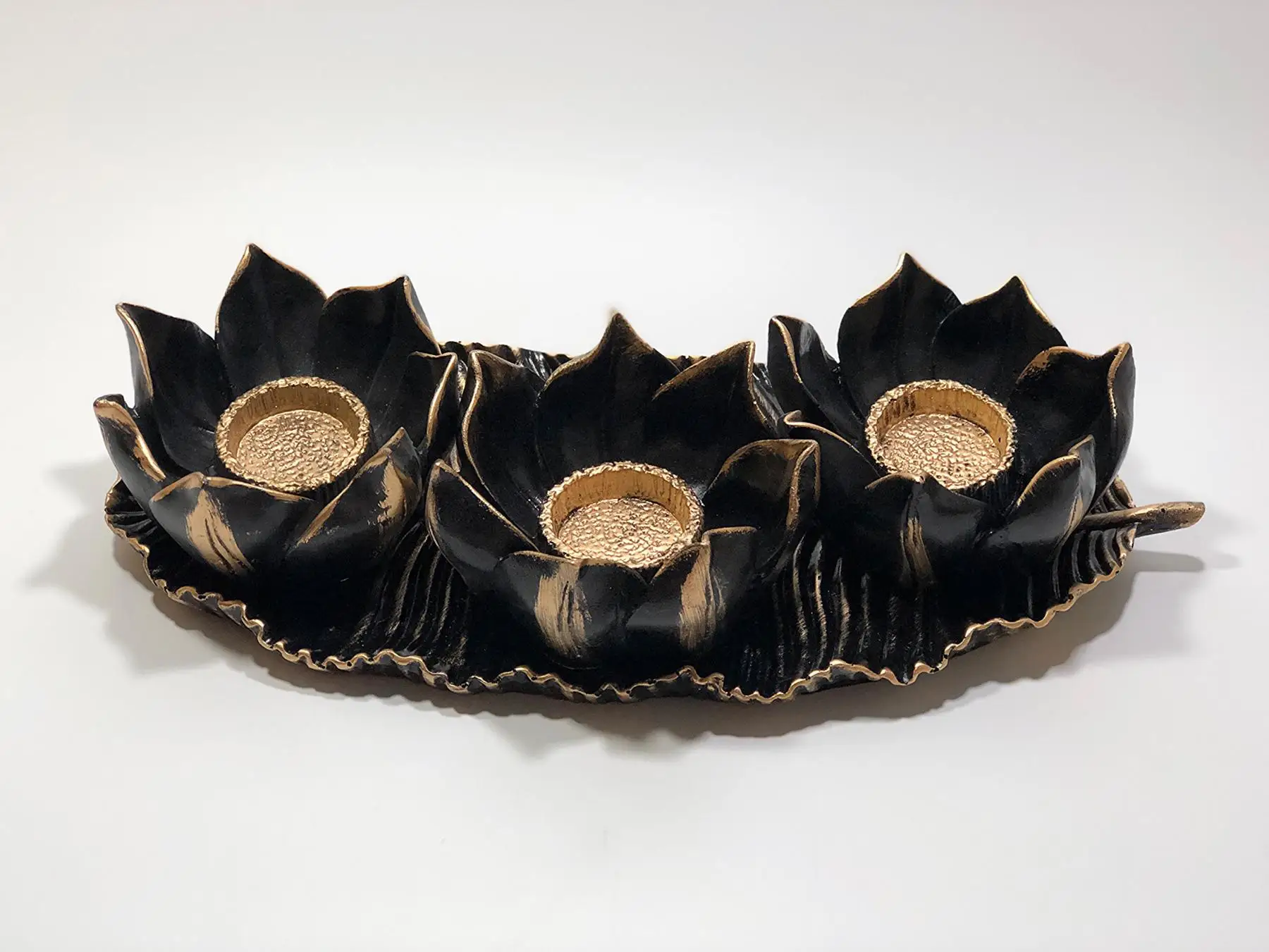 

Decorative Plate Leaf Candle Holder Set of 3 Black Buddhist Temple Incense Yoga Studies Home Office Decoration