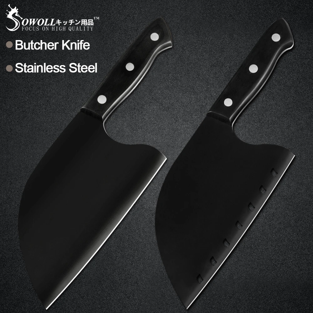 Sowoll нож для мясника из нержавеющей стали полностью Tang без ржавчины разделочный