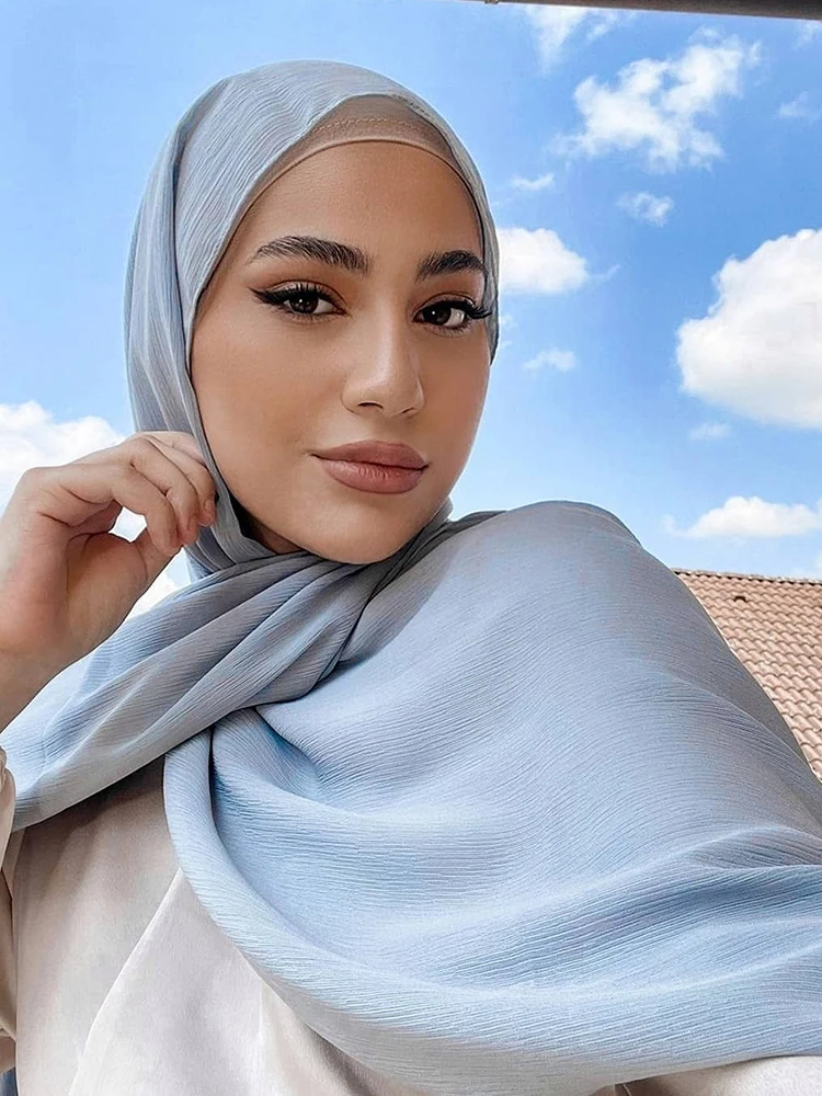 Bufanda Hijab de chifón para mujer, chal arrugado de alta calidad, turbante islámico, moda árabe, Ramadán