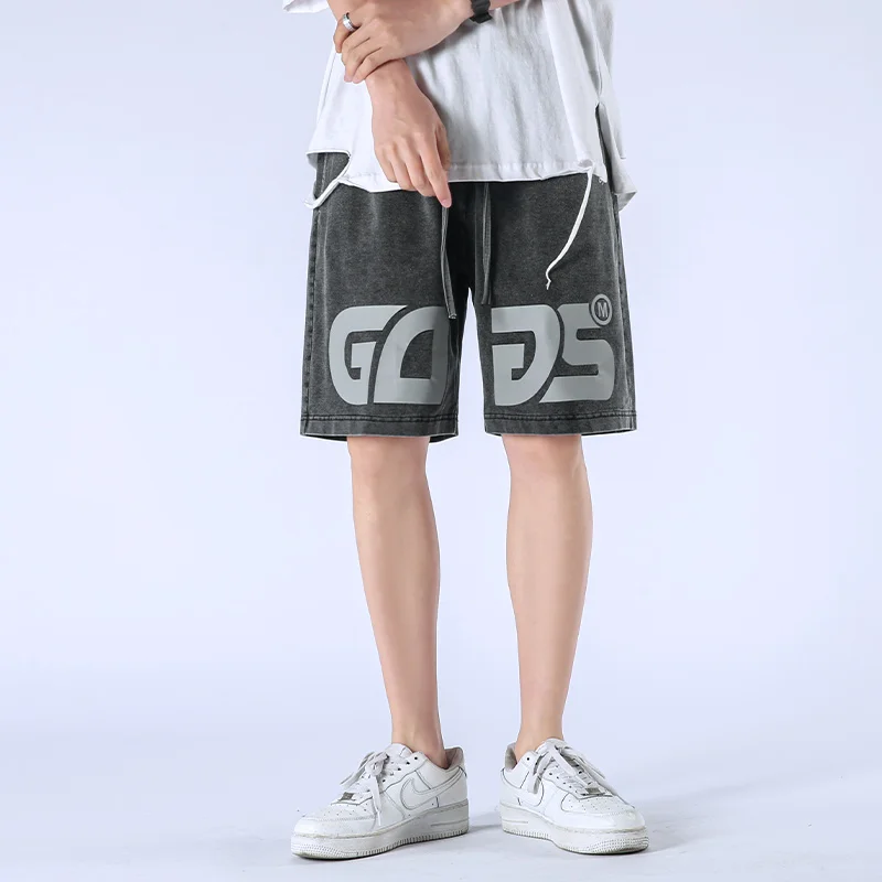

CINSY Mens Men Pants 2021 Oversized Sweatpants Causal Summer Elastic Waist Japanese Style GODS Embroidery Shorts For Men