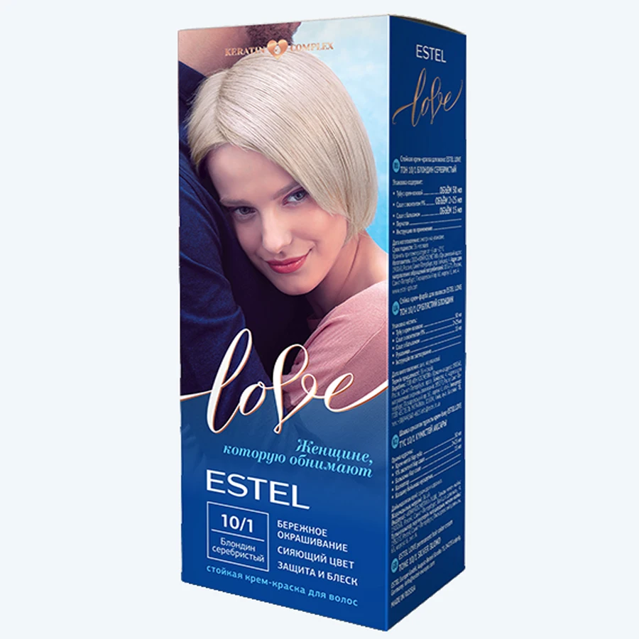 Estel Love Крем-краска стойкая для волос (50/2х25/15+перч), тон 10/1 блондин серебристый