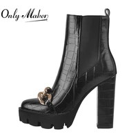 onlymaker platform boots high heels matte black ankle booties metal decoration crocodile print side zipper big size sock boo