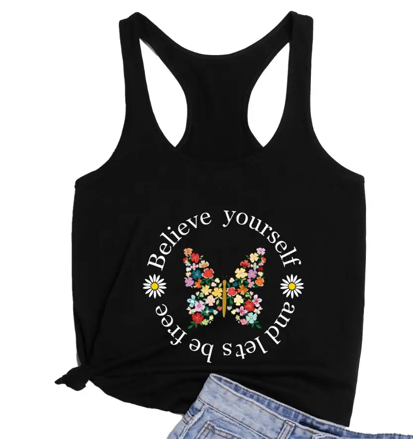 Верьте себе и позвольте свободно Свободный жилет с цветочной бабочкой женские