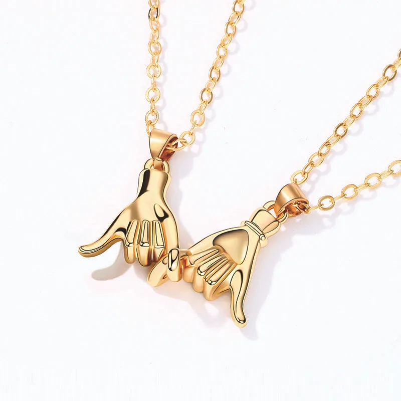 

2Pcs Couple Little Finger Hold Hands Necklace Matching Lover Promise Magnetic Dolphin Friendship Necklace Valentine Day Jewelry