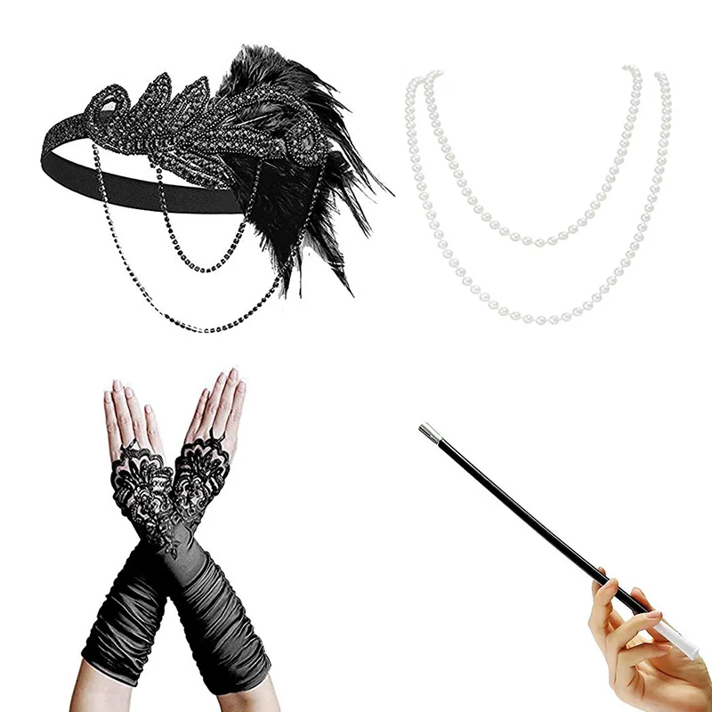 1920s-Accessories A Женский Большой Гэтсби Хлопушка платья 1920s блесток бисером бахромой платье/аксессуары набор xs-xxl(серебро, золото - Цвет: 1920s-Accessories A