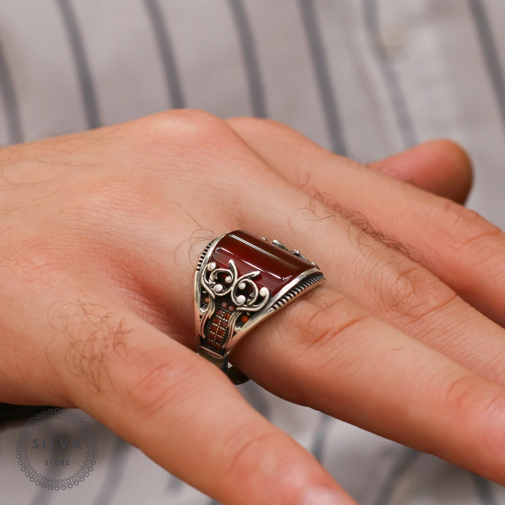 

Agate Aqeeq 925 silver men's ring. Men's jewelry stamped with silver stamp 925 All sizes are available