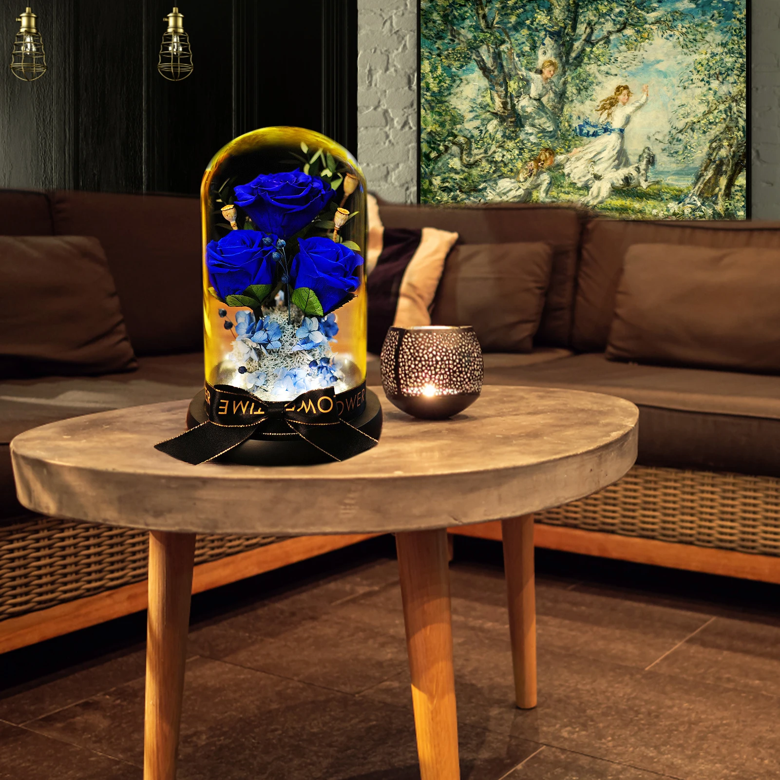 

Artificial Three Real Rose flower Beauty The Beast In Glass Cover Christmas Home Decor For Mother Valentines Day New Year Gift
