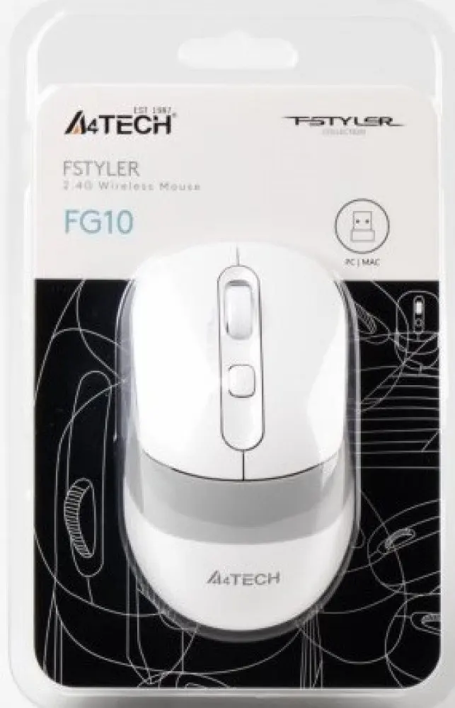 Мышь A4Tech A4 Fstyler FG10 белый/серый оптическая (2000dpi) беспроводная USB (4but) | Компьютеры и