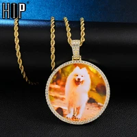 hip hop custom made photo iced out bling cubic zircon round necklace pendant for men jewelry with tennis chain