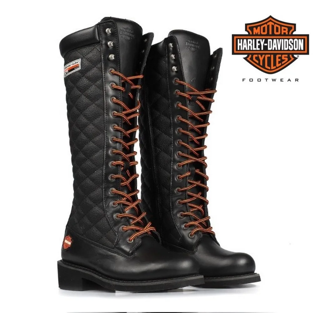 

Original Harley Davidson Womens Boots Rem Goth Genuine Leather Thick Soled Waterproof Motorcycle Shoes Martin Brand Botas