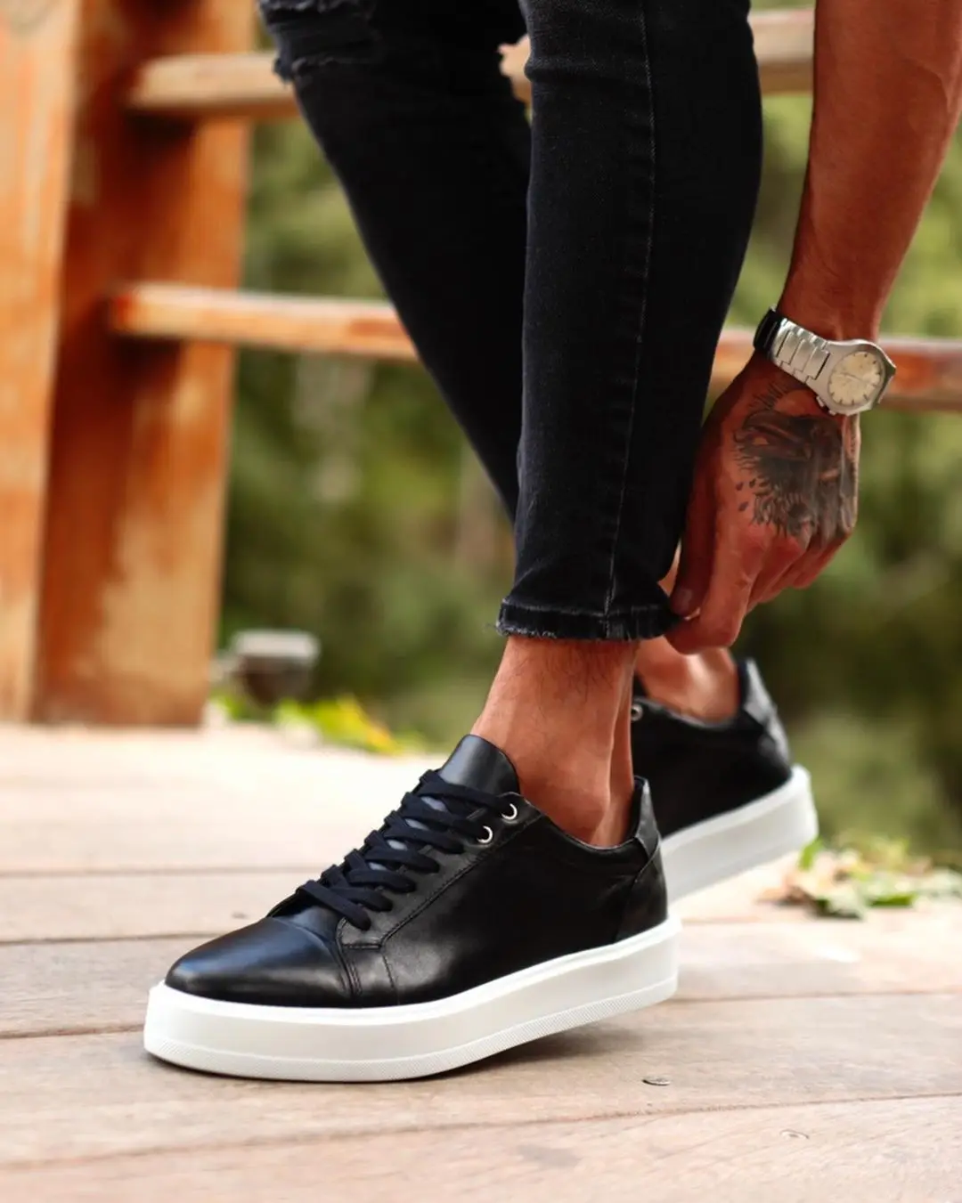 

100% Genuine Leather Casual Style Men Shoes Handmade Comfortable Durable-12497 BLACK