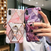 plated marble ring holder phone case for iphone 11 12 pro max xr x xs max 7 8 6s plus case soft imd geometric phone cover funda