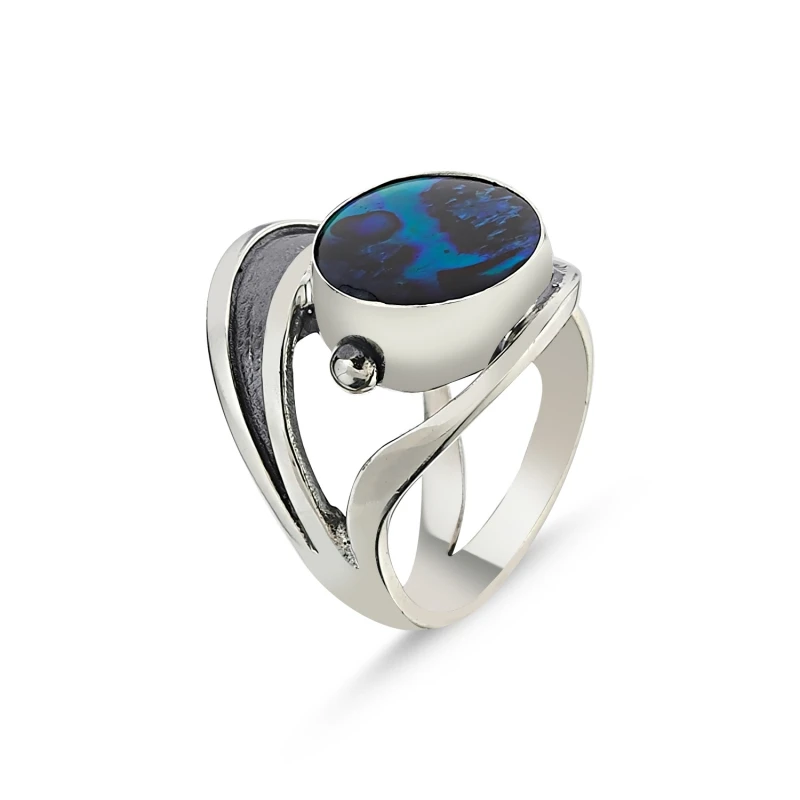

Silver 925 Sterling Abalon Pearl Stone Handwork Ring