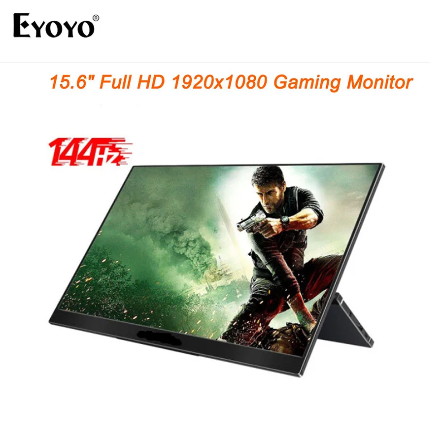 Портативный игровой монитор Eyoyo экран 144 дюйма 15 6x1920 Full HD IPS USB C двойной динамик -