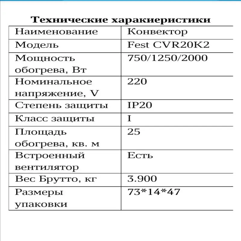Конвектор электрический Fest CVR20k2+вентилятор |