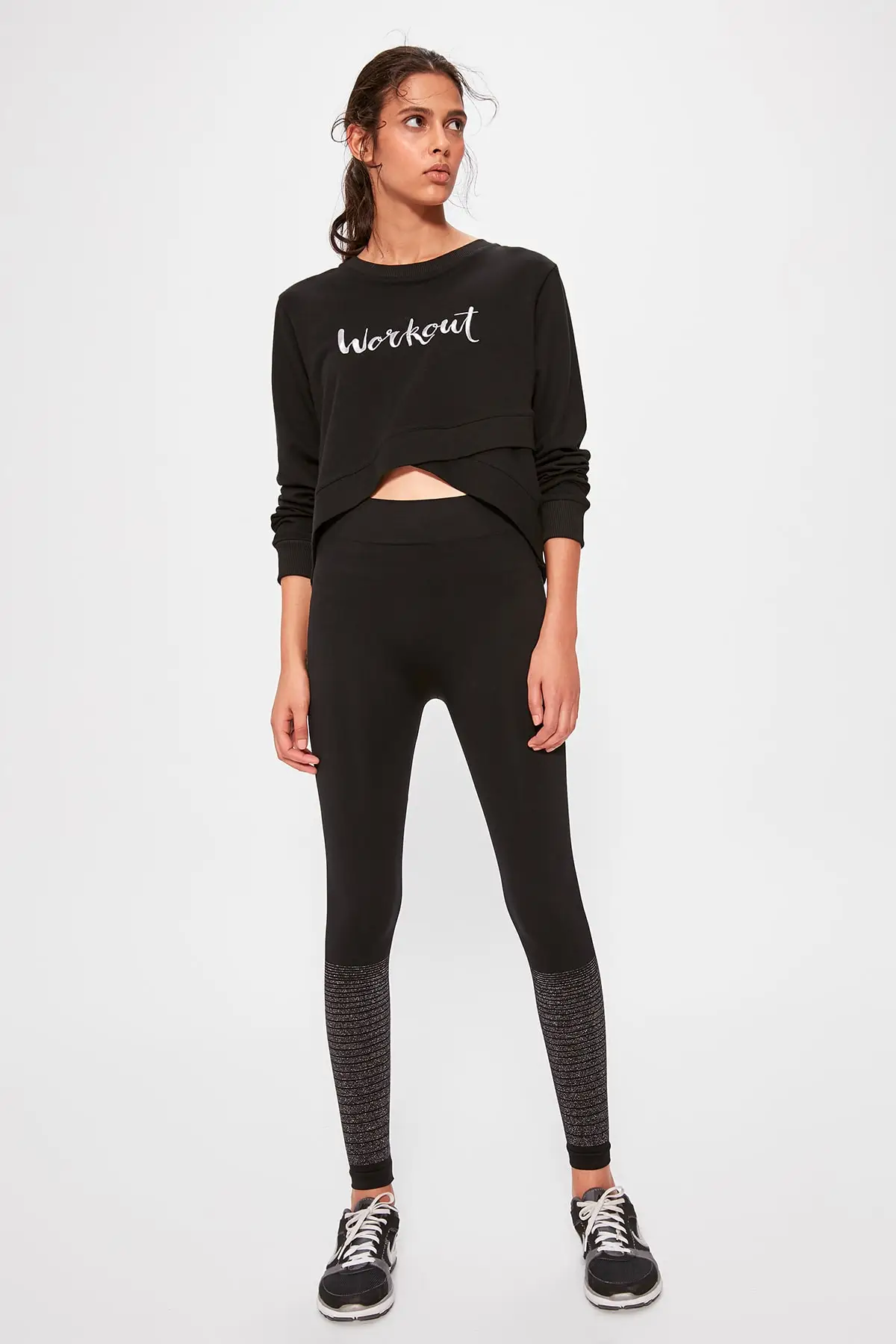 Trendyol Black Lurex Detailed Seamless Sports Leggings TWOAW20TA0070 | Женская одежда